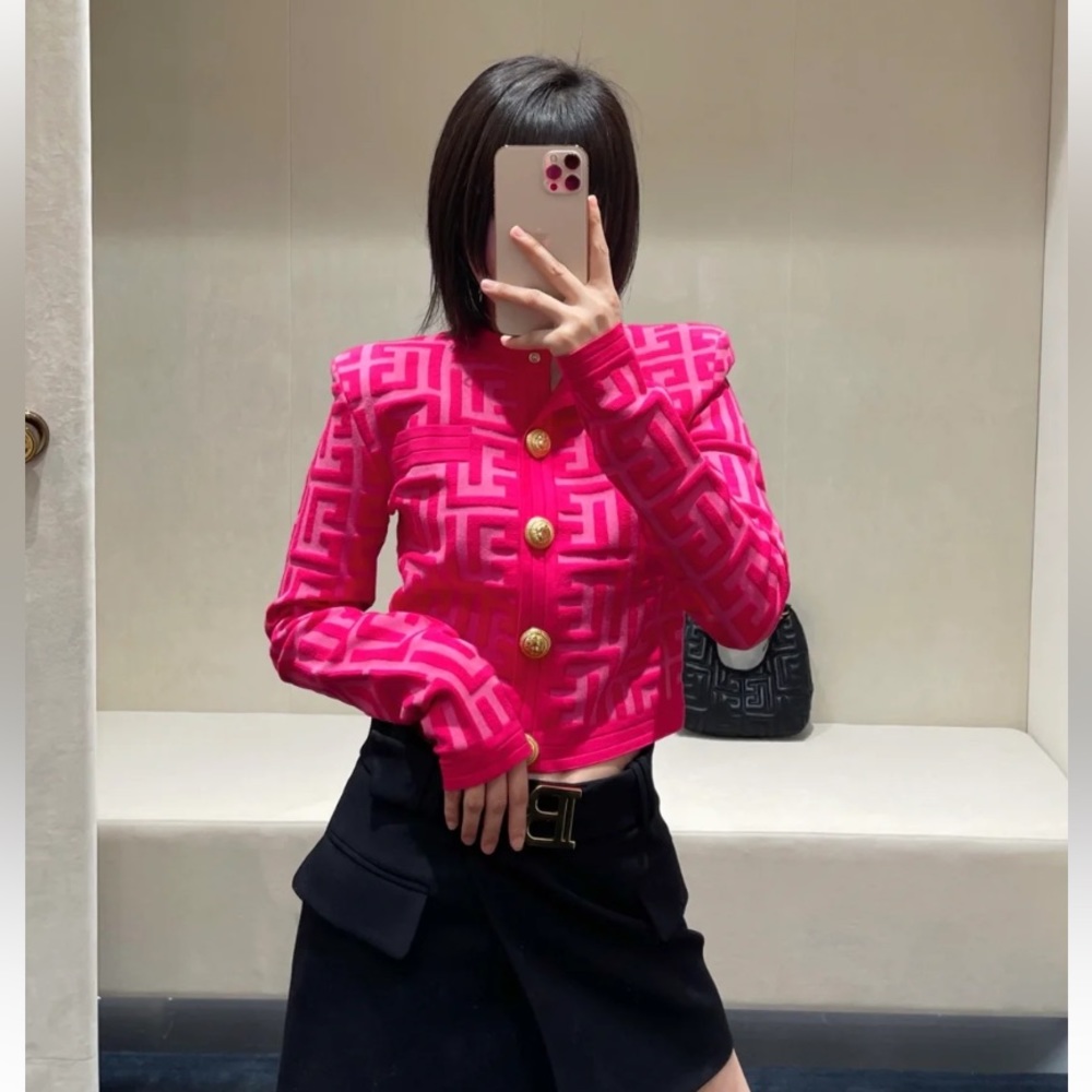 Balmain x Barbie Cropped Monogram Cardigan